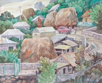 Mountain willage. Watercolor