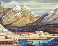 Reine. First snow, watercolour