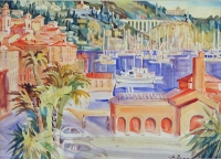 Villfranche at evening, watercolour