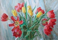 Bouquet of tulips. Oil.Canvas.