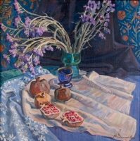 Still life with pomegranates. Oil.