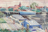 Harbor in Malchin, watercolour